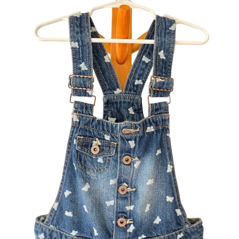Girls Butterfly Denim Shortalls Size L 10/12 - Picture 3 of 5